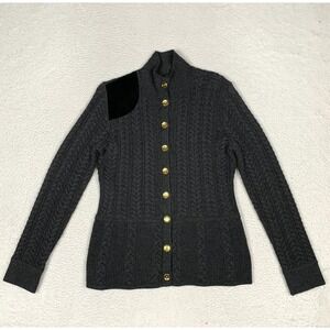 J. McLaughlin Cardigan Sweater Womens M 100% Merino Wool Button Front Charcoal